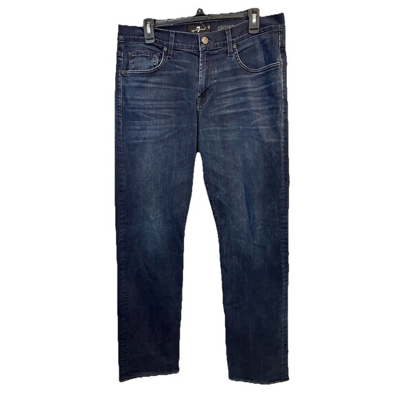7 For All Mankind Jeans Men 32 Blue Medium Wash Carson Cotton Blend Straight Zip - Picture 1 of 7